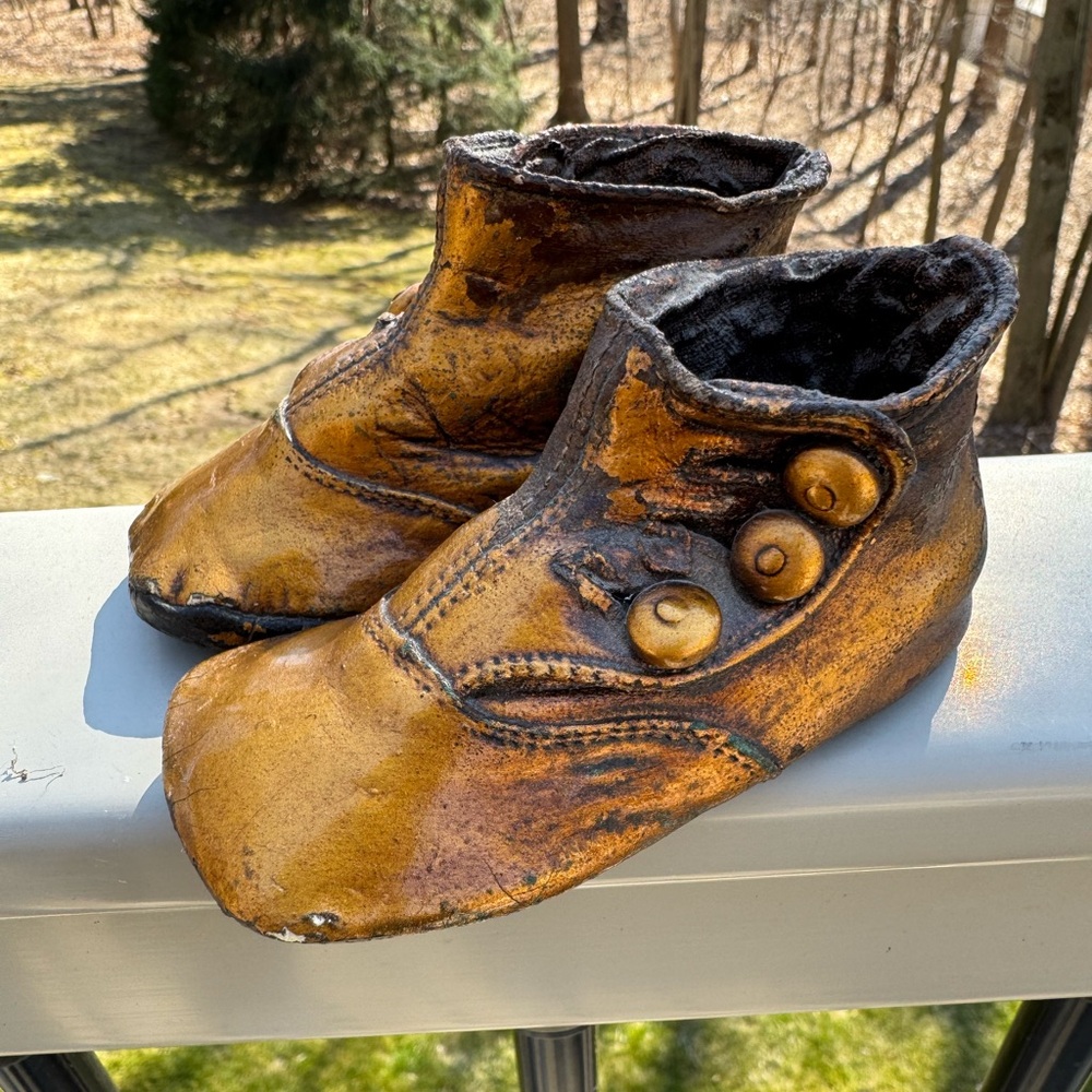 Bronze Coated Antique Baby Shoes 4”L